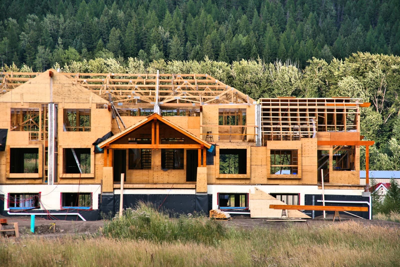 Wood frame condominium building under construction in Fernie, British Columbia, Canada.