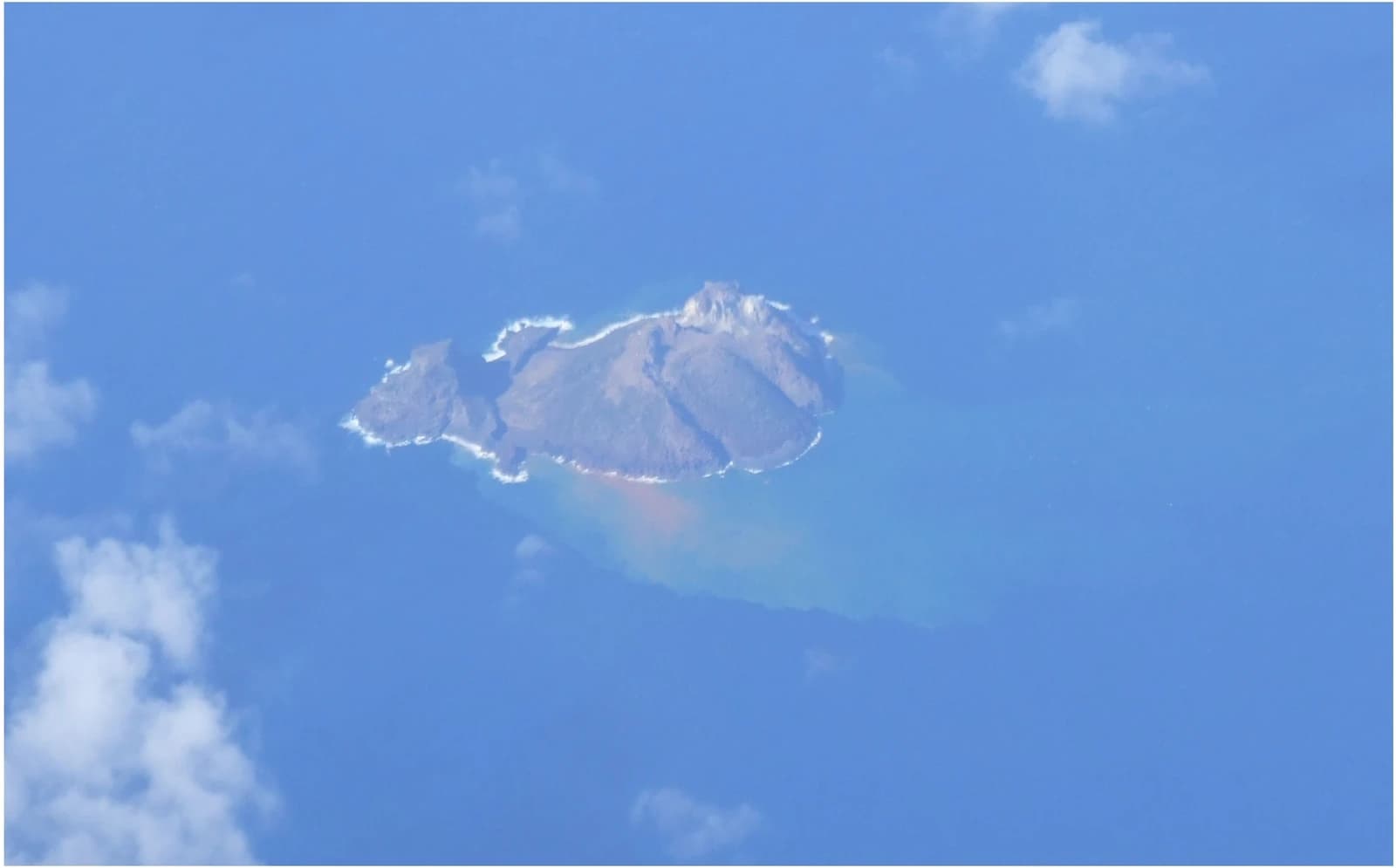 Aerial view of Matthew Island, an uninhabited volcanic island in the Pacific.