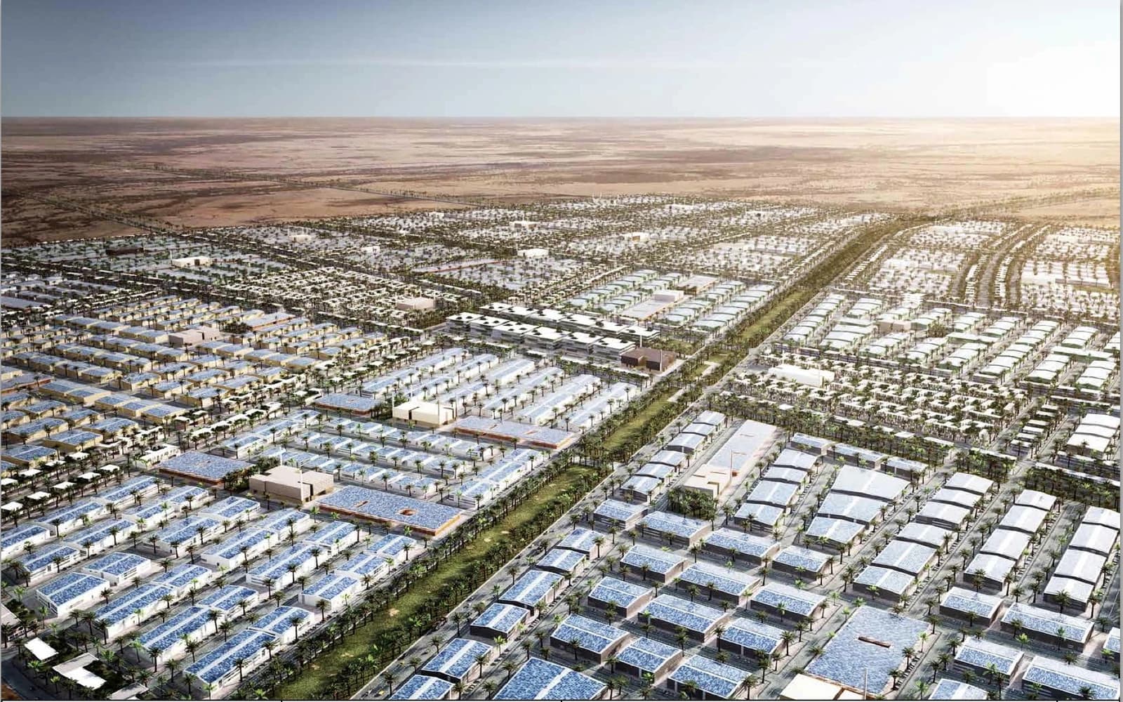 Aerial view of Riyadh Investment Park showing numerous buildings and desert landscape.