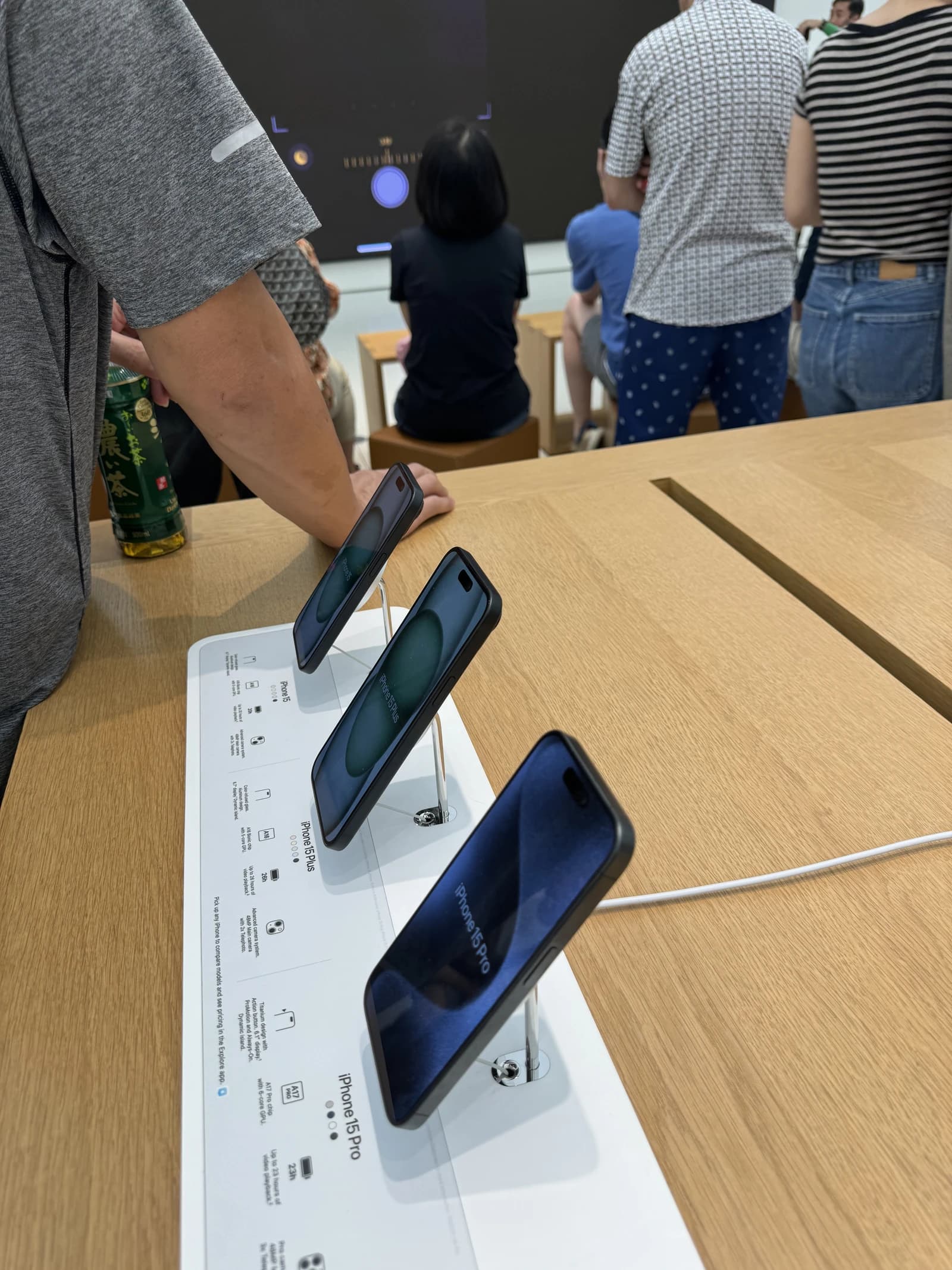 Apple iPhone 15 Pro models on display in an Apple Store in Kwun Tong, Hong Kong.