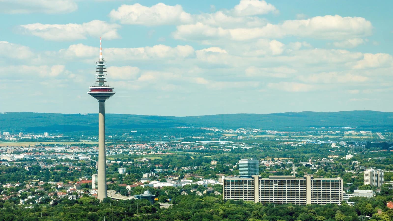 Europaturm communications tower and Deutsche Bundesbank building in Frankfurt, Germany.