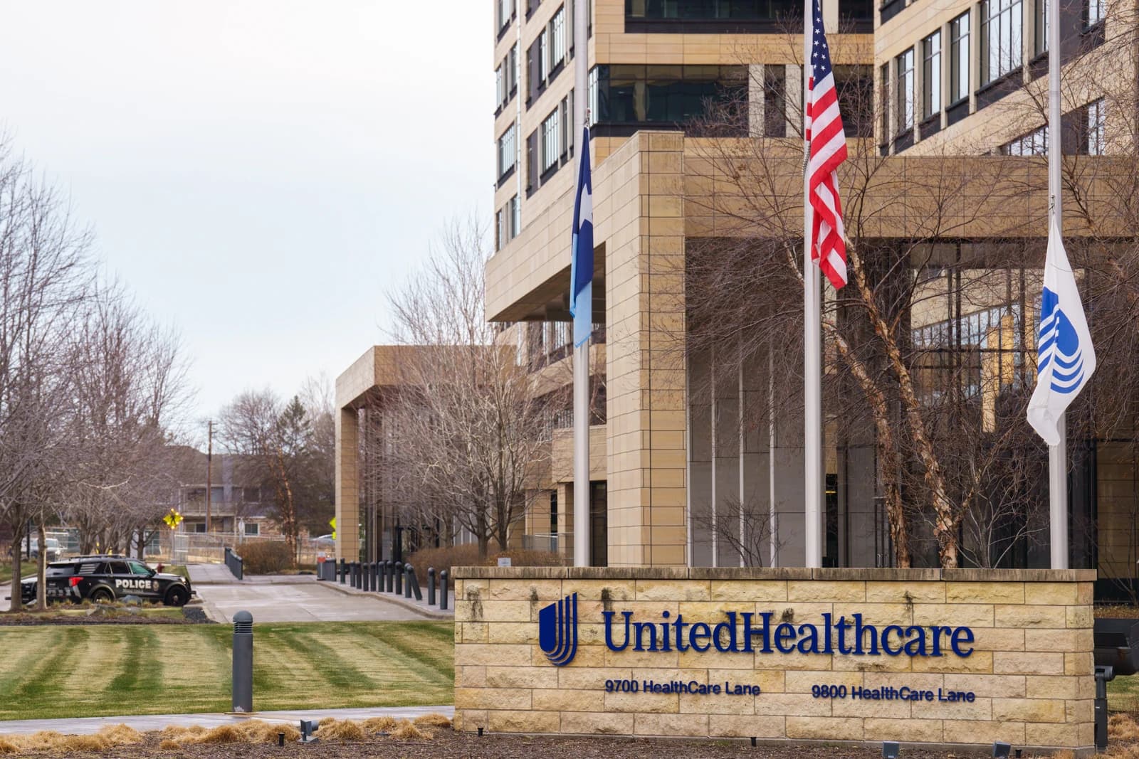Exterior view of UnitedHealthcare Corporate Headquarters building with company signage.