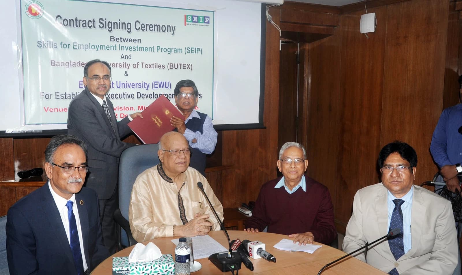 Abul Maal Abdul Muhith, Finance Minister of Bangladesh, speaking at a contract signing ceremony.