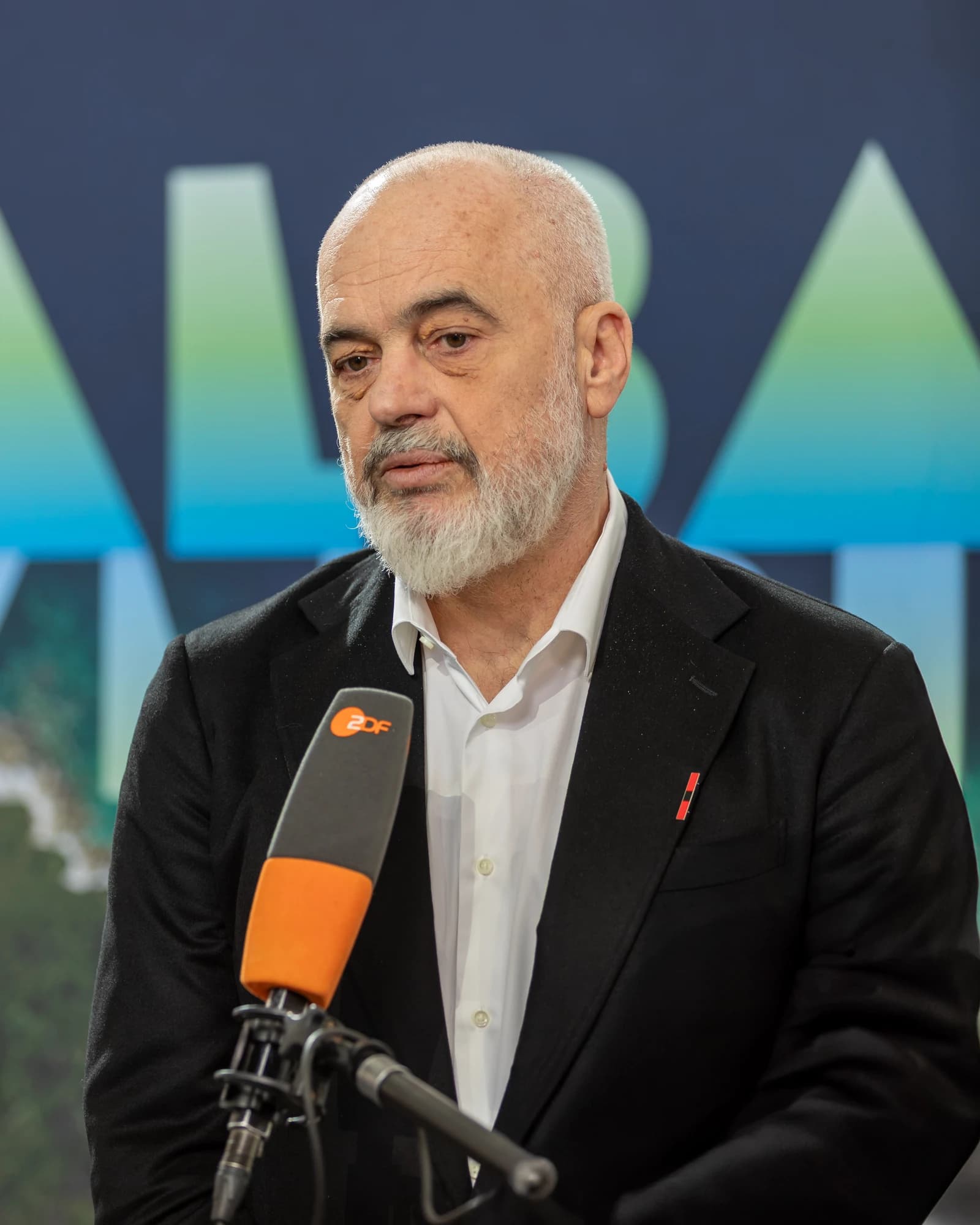 Edi Rama, Prime Minister of Albania, speaking at a press conference.