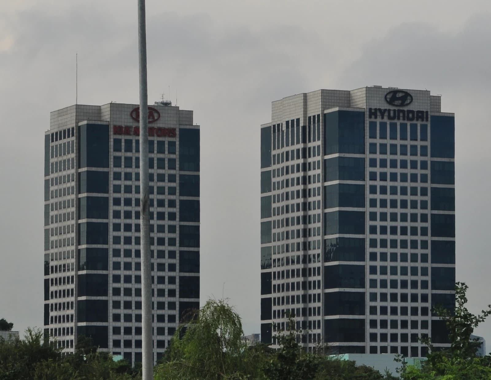 Buildings of Hyundai Motors and Kia Motors company headquarters in Seoul, South Korea.