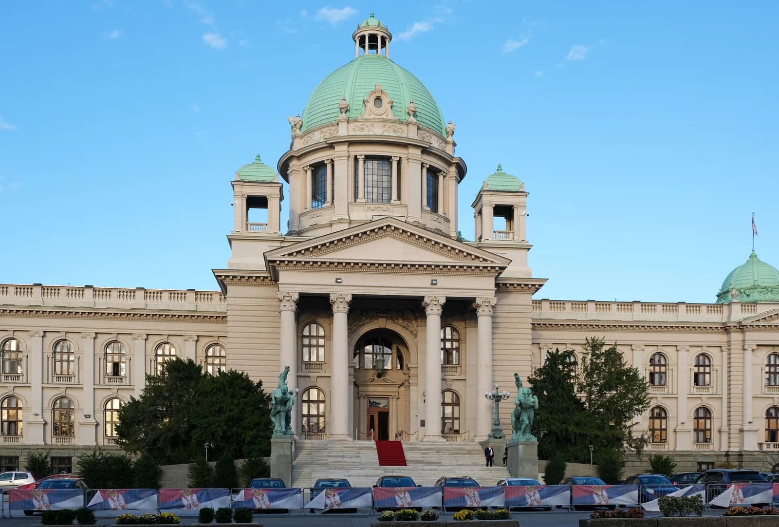 Exterior view of the House of the National Assembly of the Republic of Serbia in Belgrade.