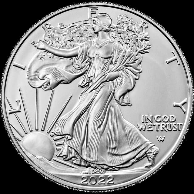 Obverse side of a 2022 American Eagle one-ounce silver bullion coin.