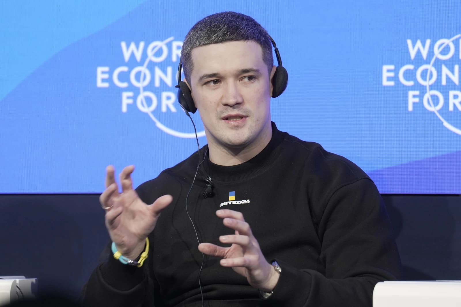 Mykhailo Fedorov, Ukraine's Vice Prime Minister, speaking at the World Economic Forum.