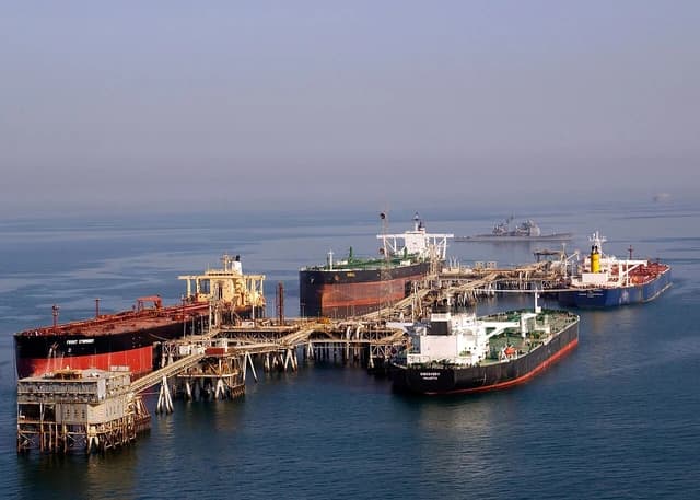 Oil tankers docked at the Al Basra Oil Terminal in the Northern Arabian Gulf.