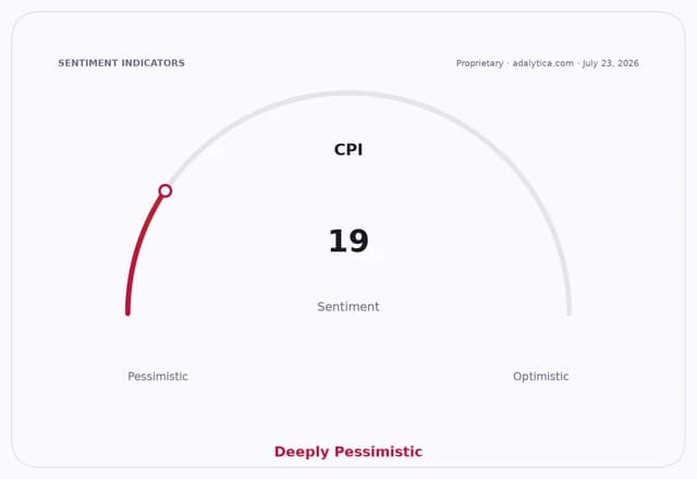 CPI sentiment gauge dial pointing to 19, in the Deeply Pessimistic range.