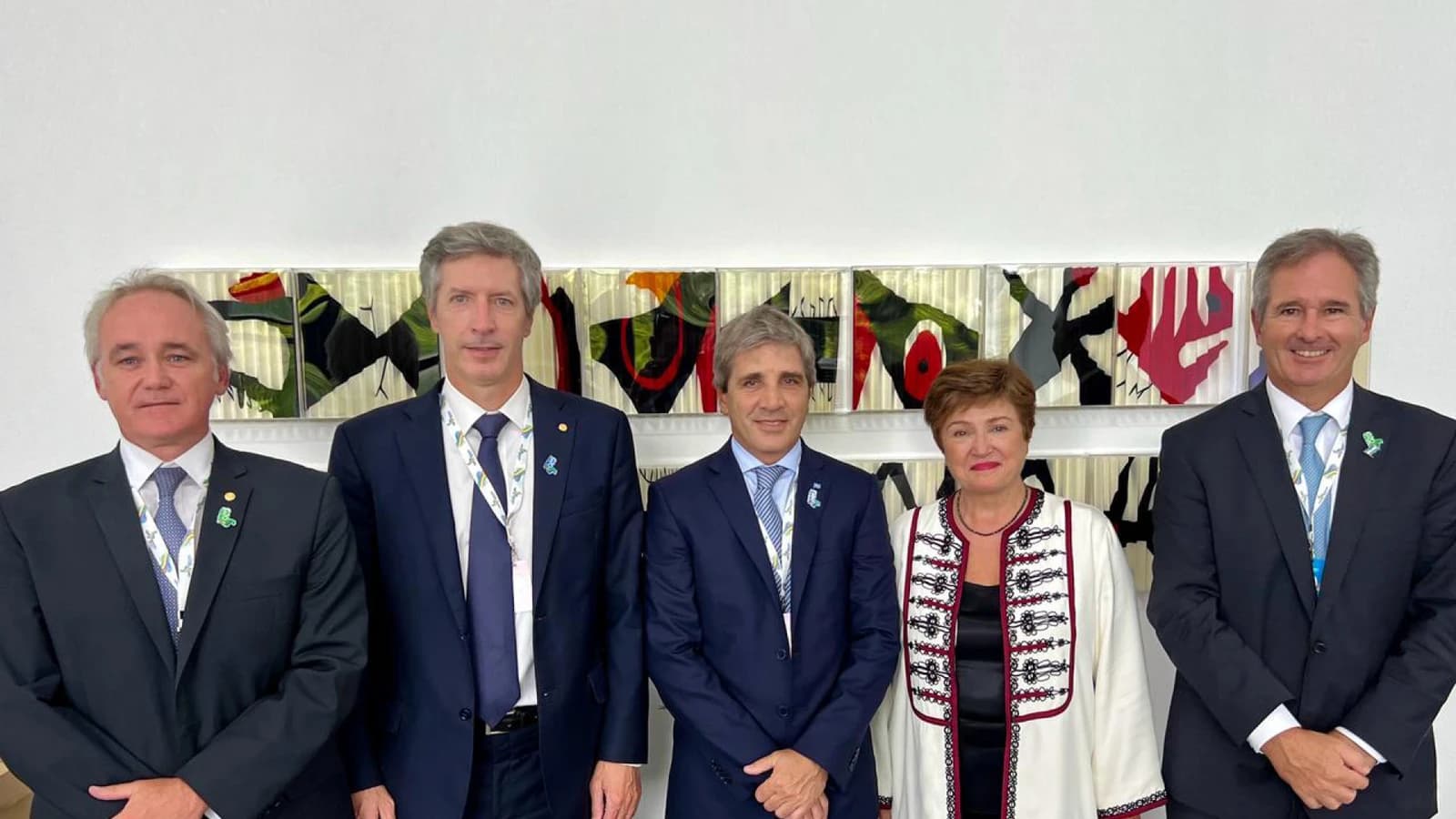 Kristalina Georgieva, Luis Caputo, Santiago Bausili, and two other men standing.