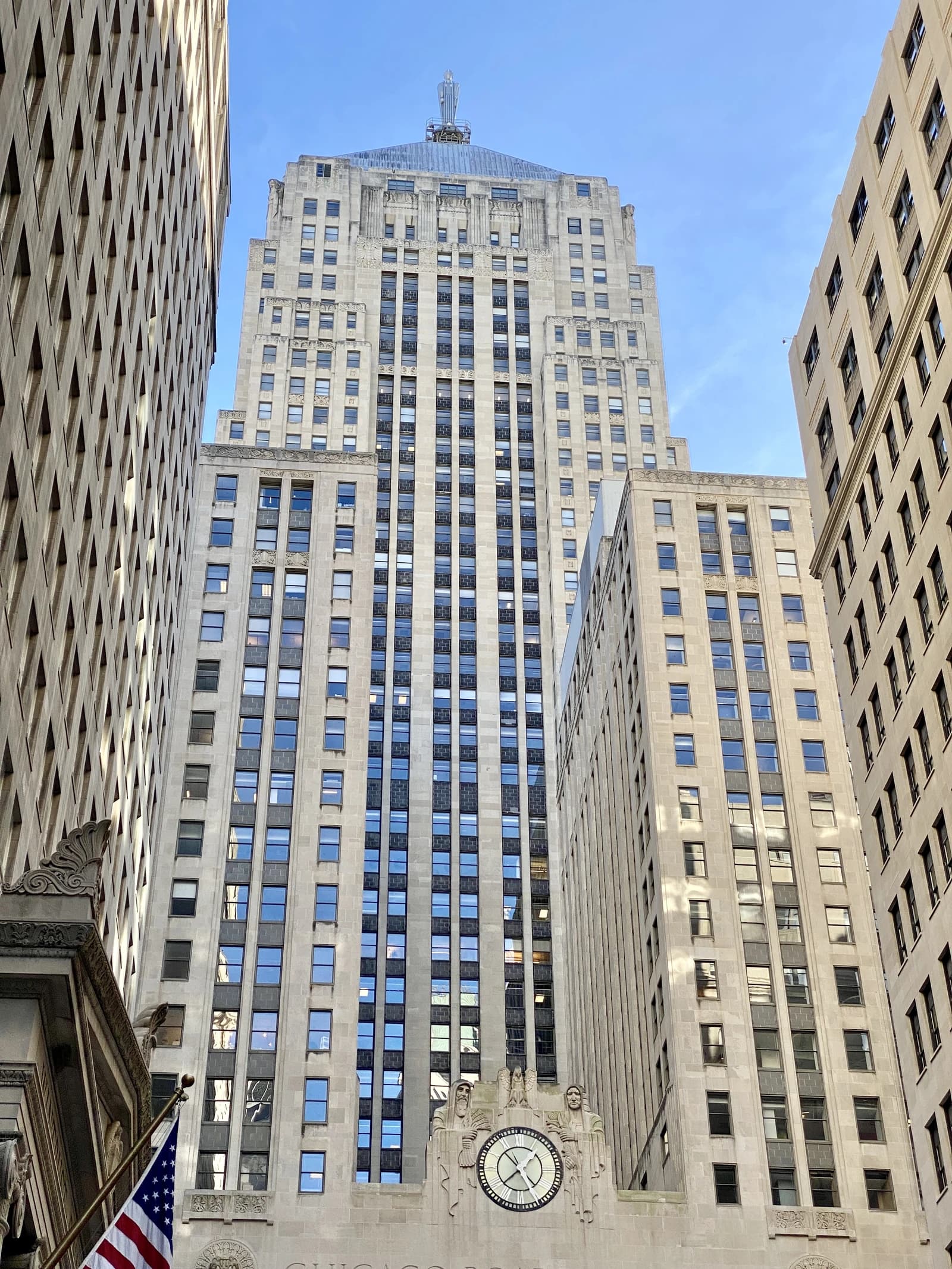 Chicago Board of Trade Building facade, LaSalle Street and Jackson Boulevard, Chicago, Illinois.