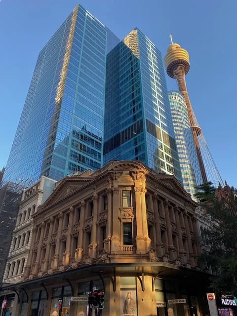 Skyscrapers and historic buildings on King Street in Sydney, Central Business District.