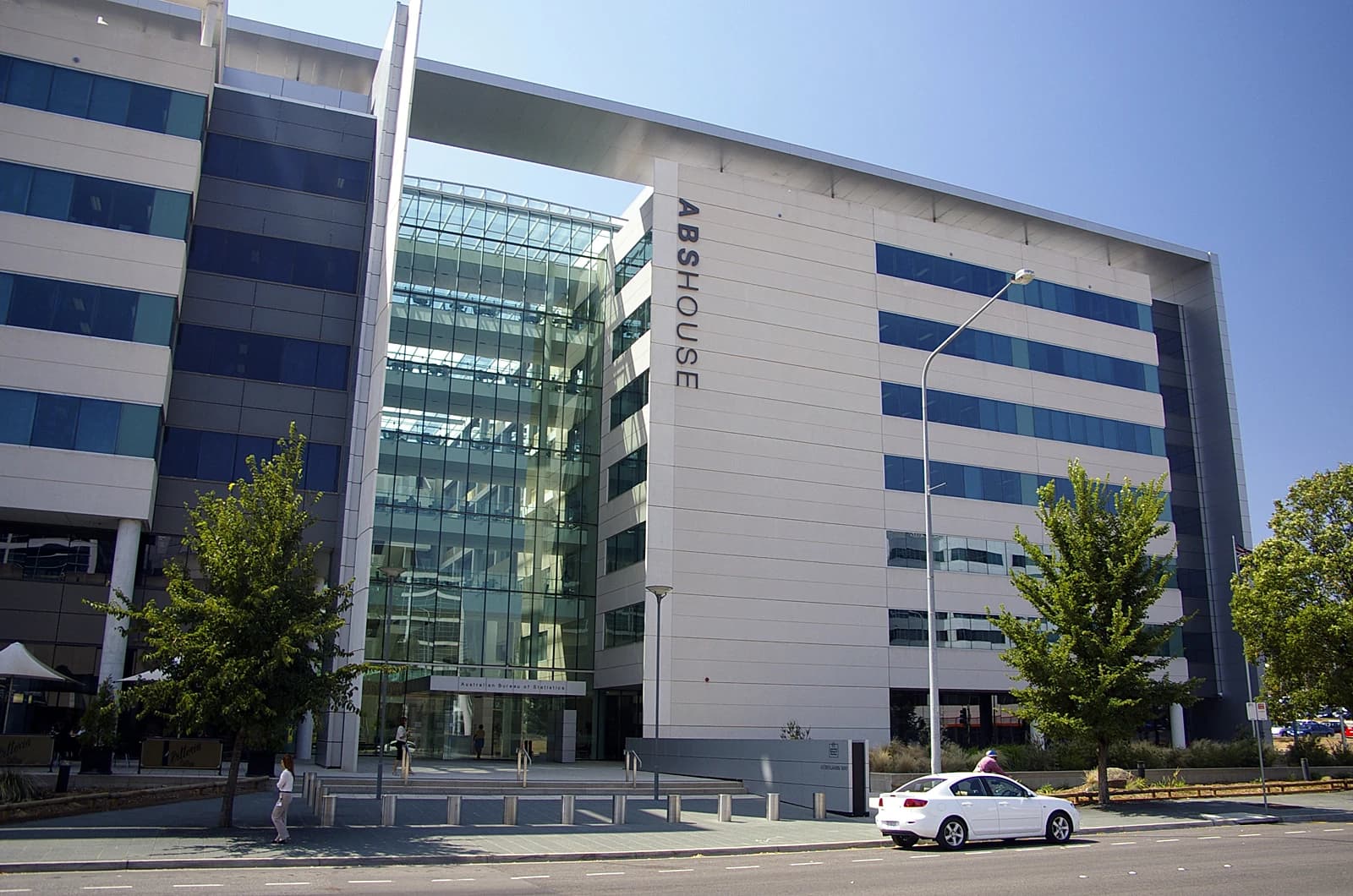 Exterior view of the modern Australian Bureau of Statistics (ABS House) building in Canberra.