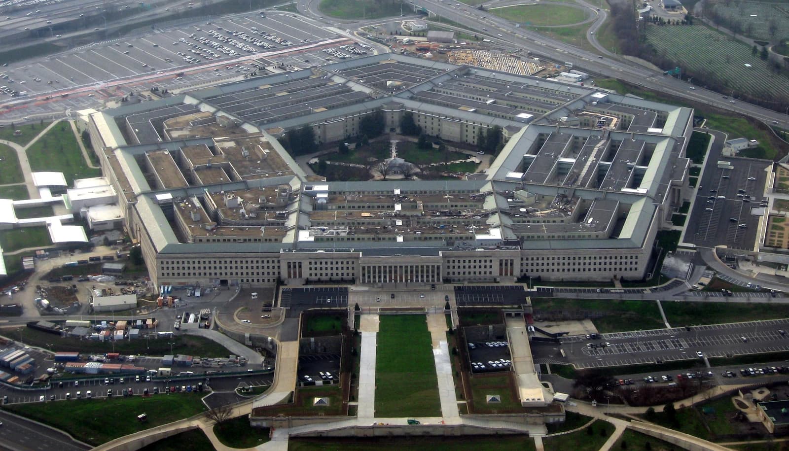 Aerial view of The Pentagon building, the headquarters of the United States Department of Defense.