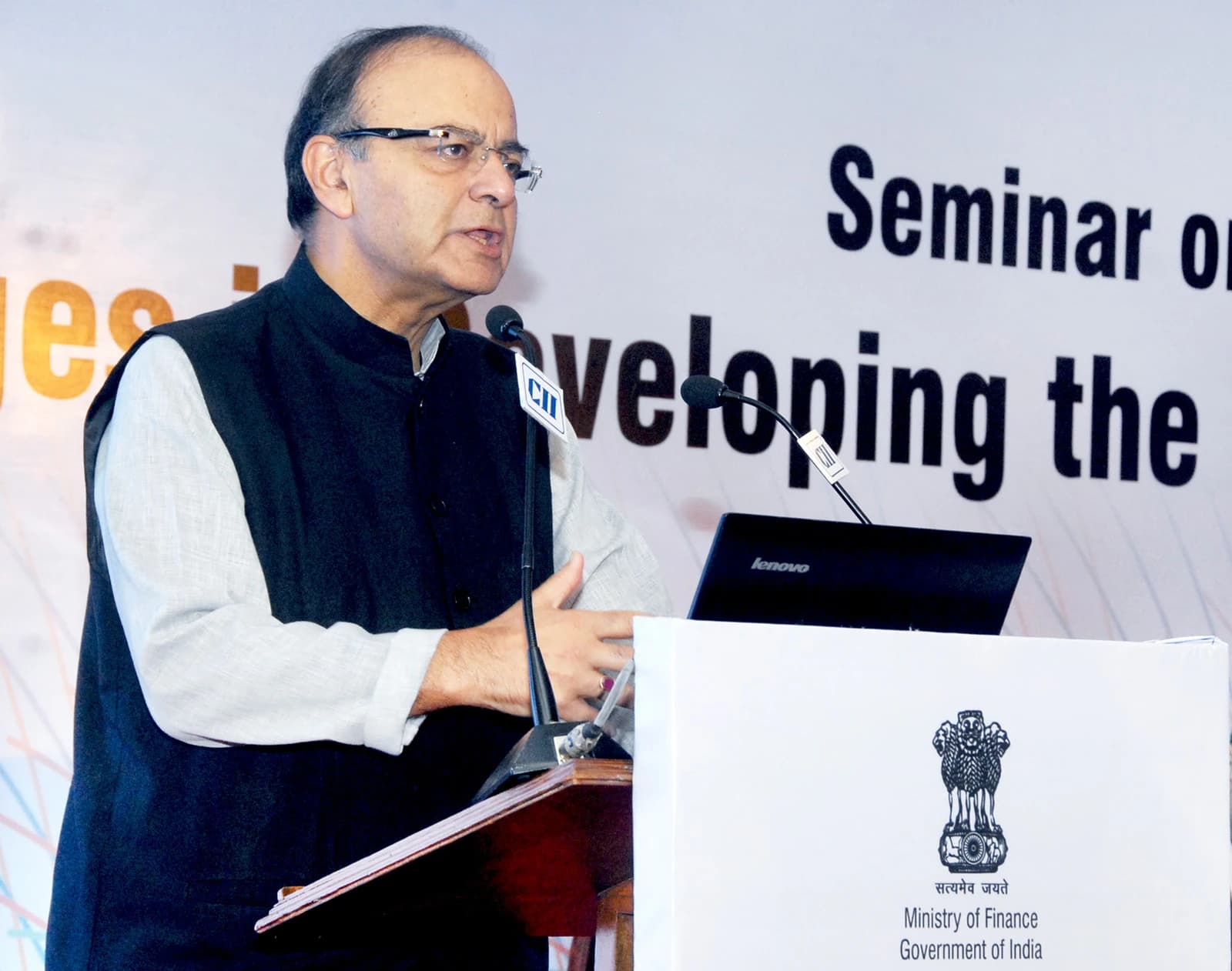 Arun Jaitley, Union Minister for Finance and Corporate Affairs, speaking at a seminar in Mumbai.