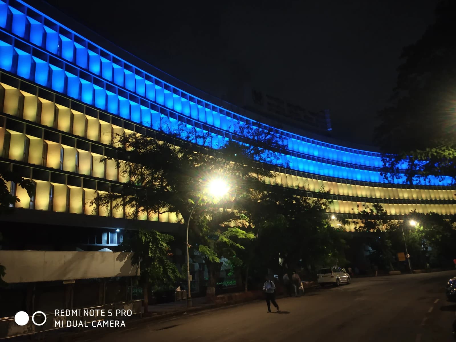 Exterior of the LIC Central Office building illuminated at night.