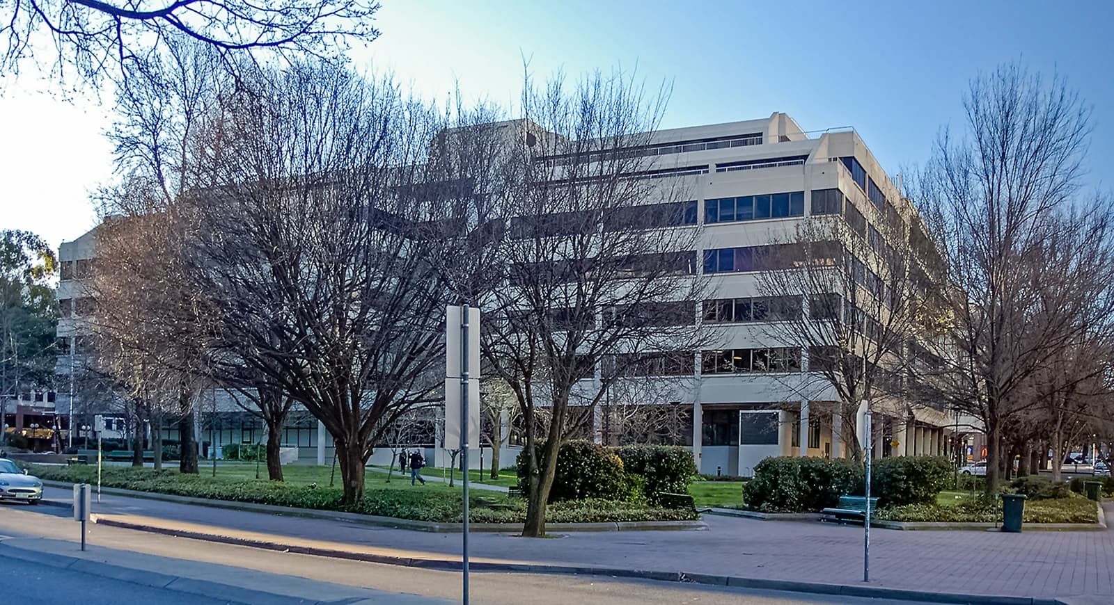 Australian Federal Police Headquarters building facade viewed from across a street.