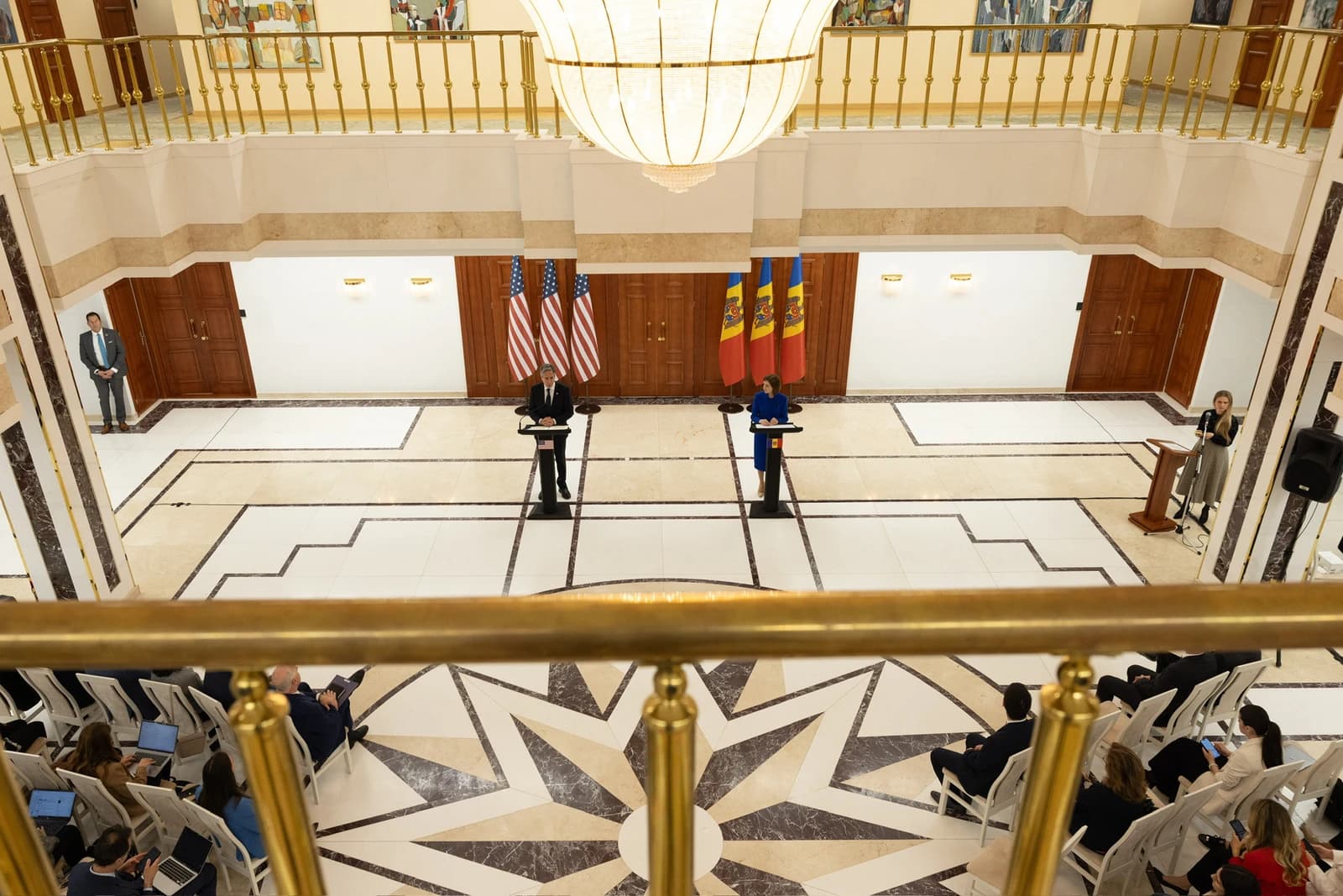 Secretary of State Antony Blinken and Moldovan President Maia Sandu at a press conference.