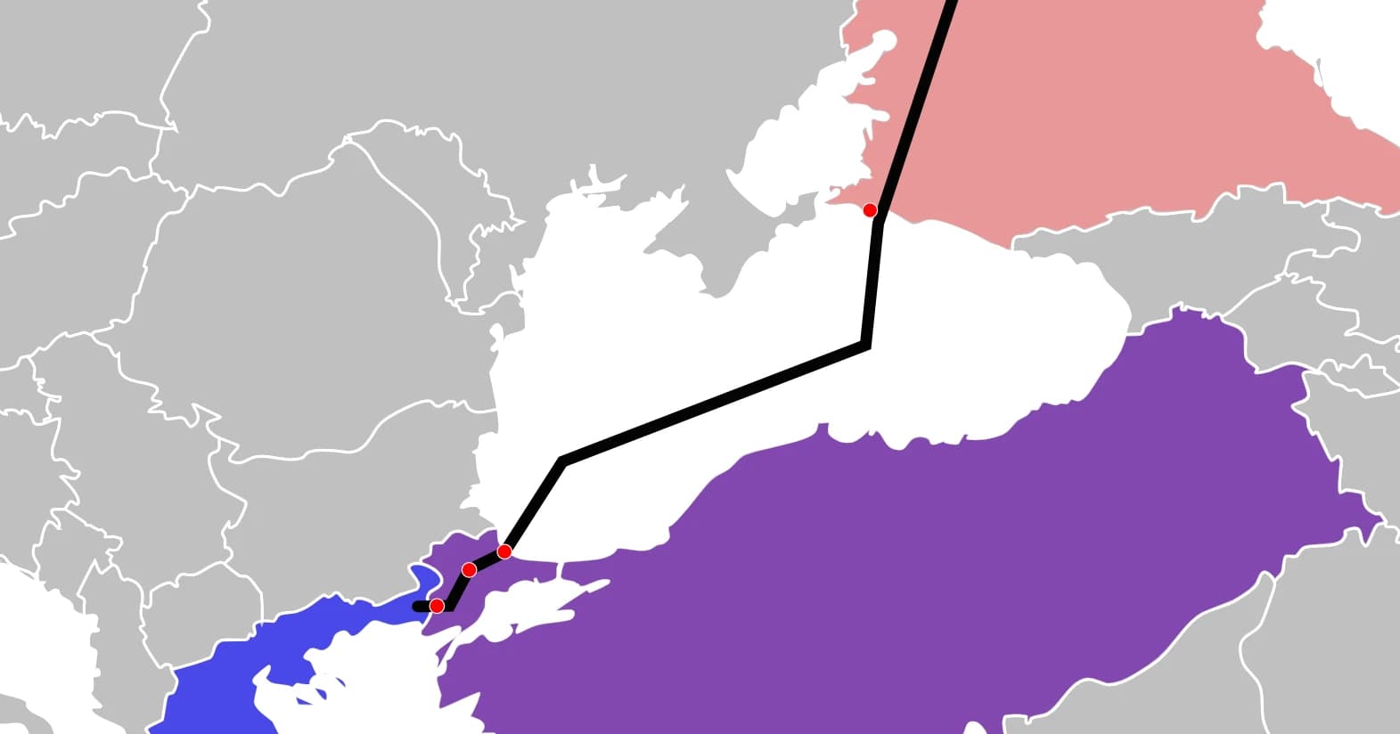 Map illustrating the Turkish Stream pipeline connecting Russia and Turkey across the Black Sea.