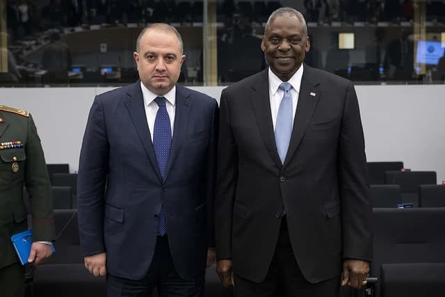 U.S. Secretary of Defense Lloyd Austin with Georgia Minister of Defense Irakli Chikovani.