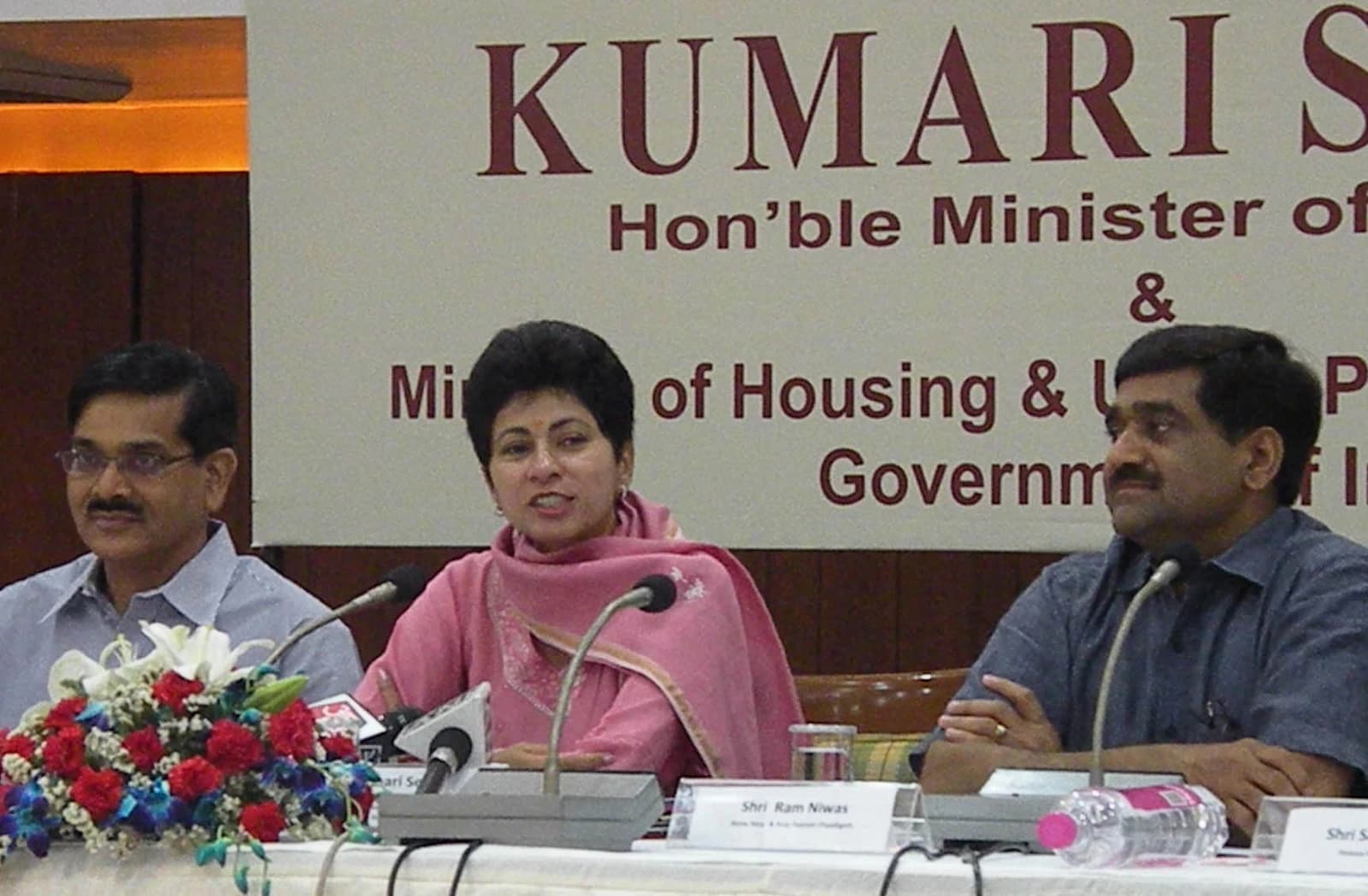 Kum. Selja, Union Minister of Housing and Urban Poverty Alleviation, addressing a press conference.