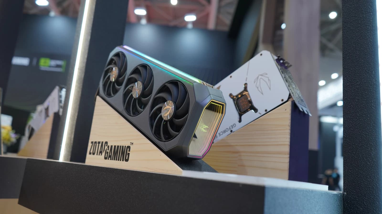 ZOTAC Gaming's GeForce RTX 50 Series Graphics Card with three fans on display.