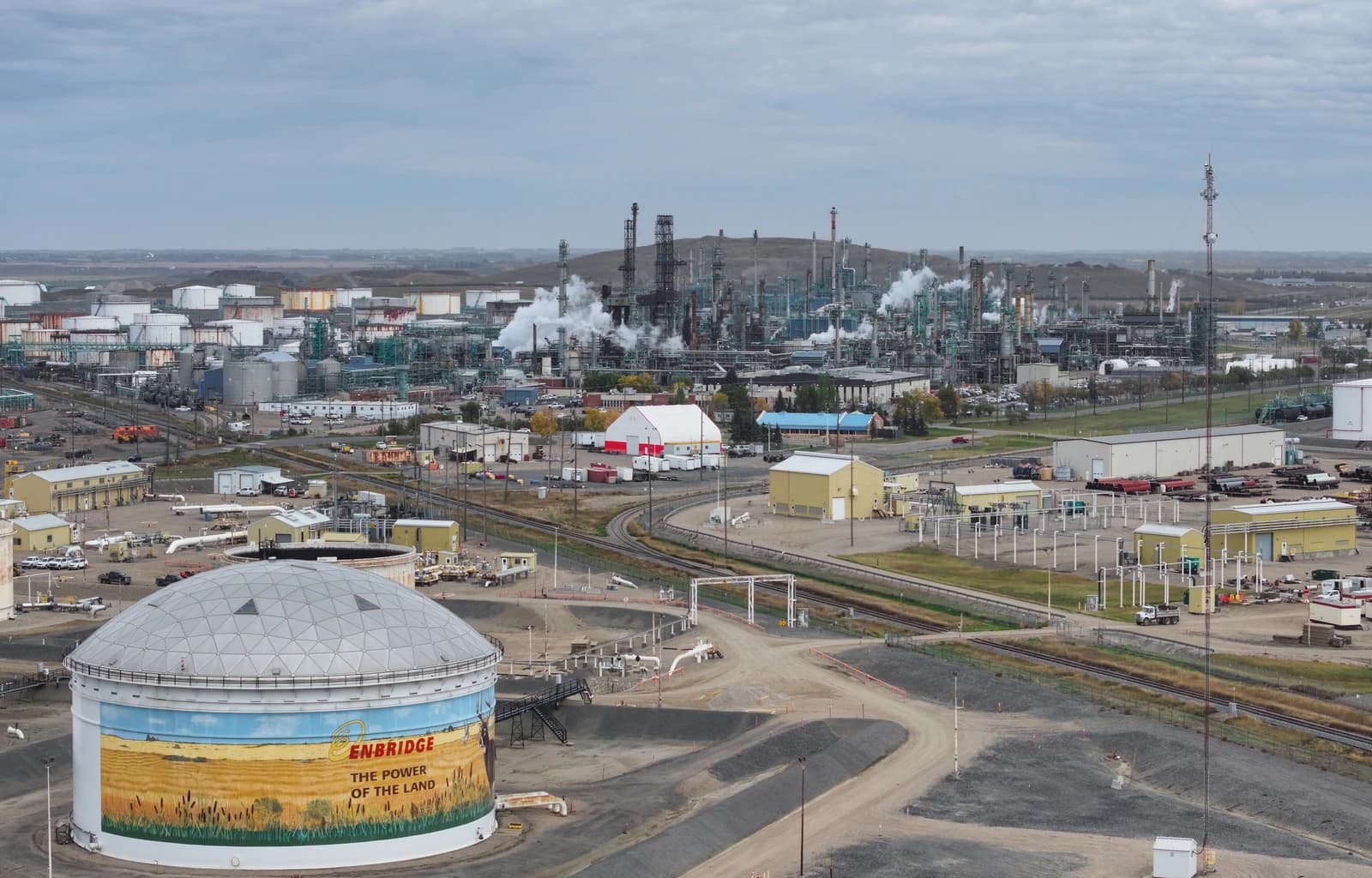 Co-op Refinery Complex in Regina, Saskatchewan, showing refinery structures and storage tanks.