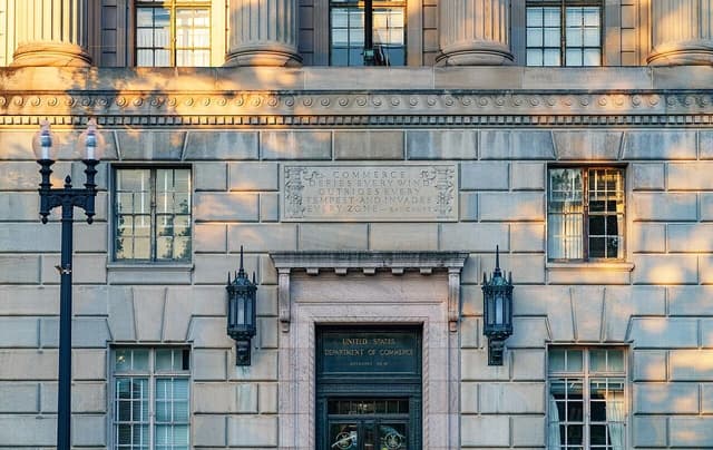 Entrance to the United States Department of Commerce, Herbert C. Hoover Building, Washington D.C.