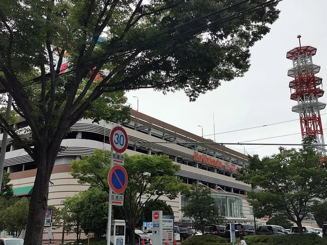 Exterior view of a large Ito-Yokado department store building with trees and signage.
