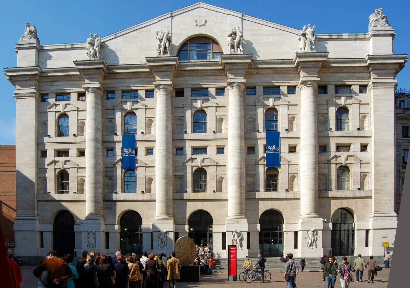 Palazzo Mezzanotte building, home to the Borsa Italiana in Milan, Italy.