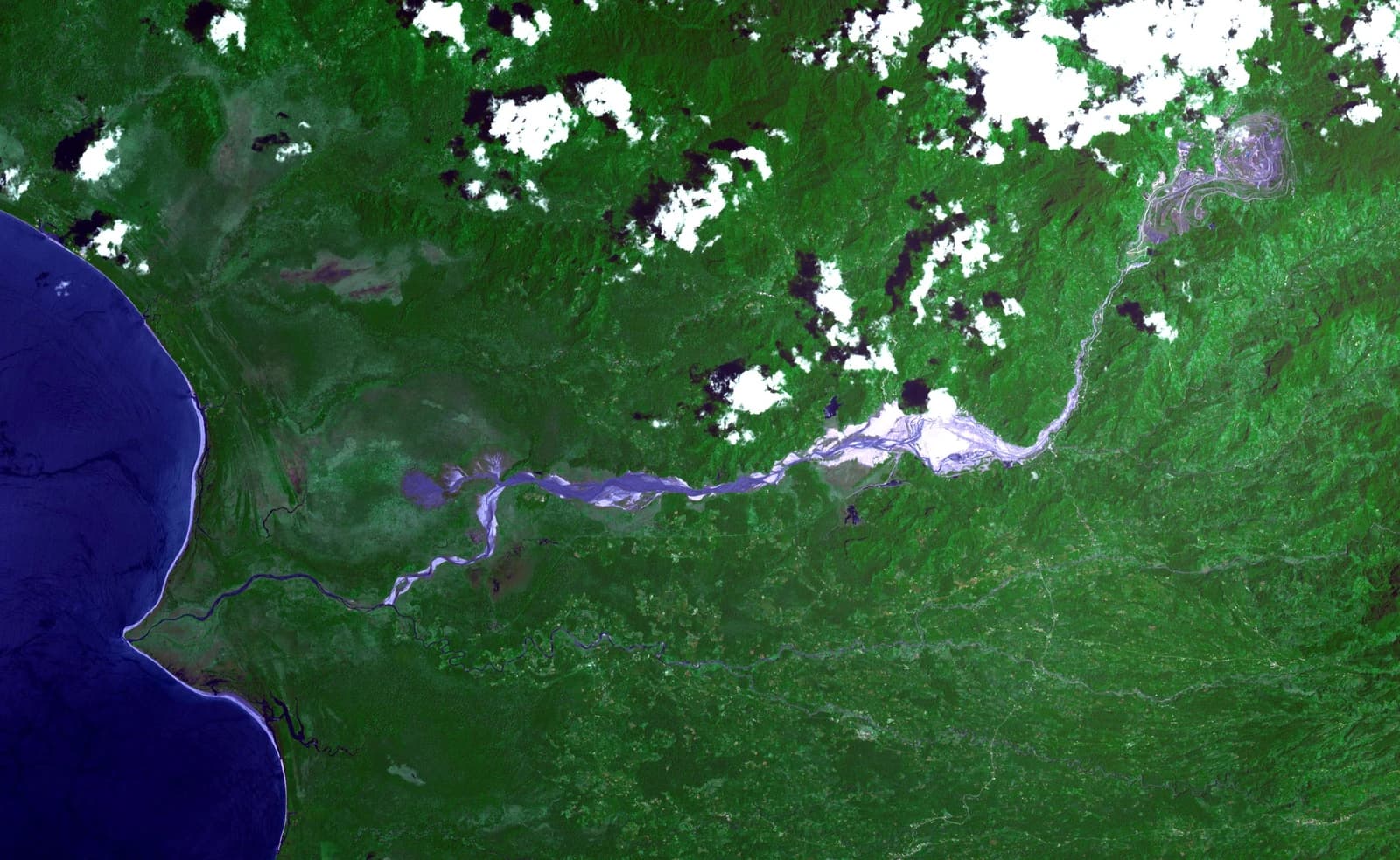 Aerial view showing the Panguna Copper Deposit, Papua New Guinea.