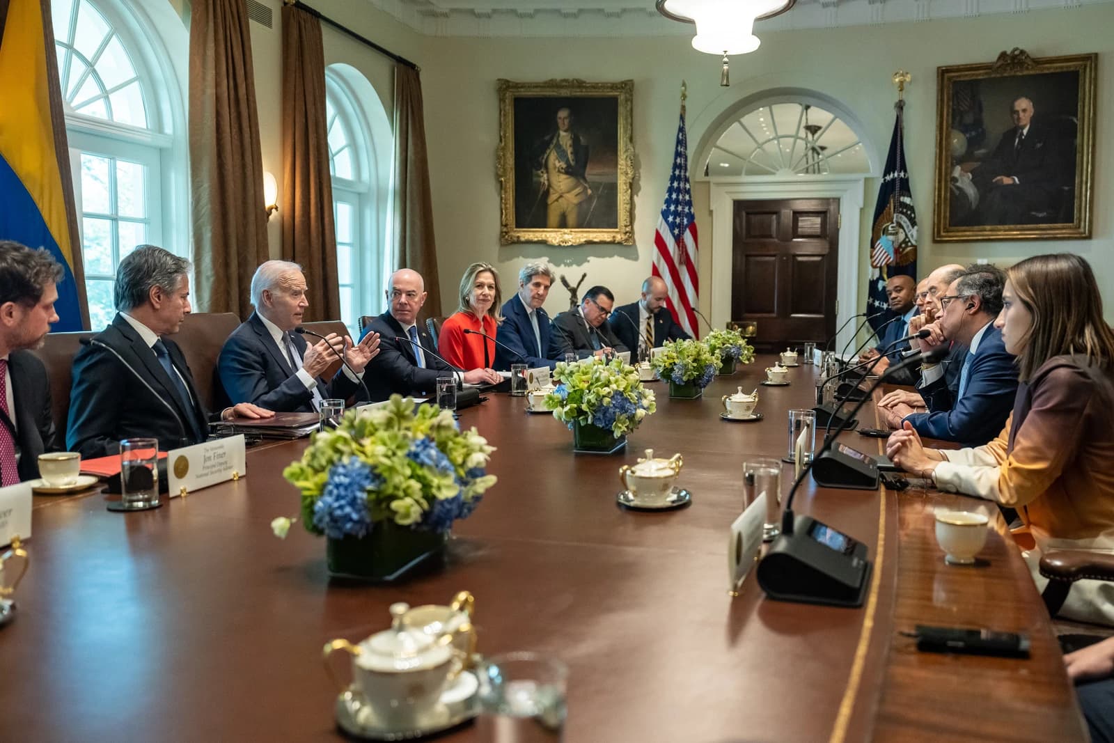 President Joe Biden of the US and President Gustavo Petro of Colombia meet in the Cabinet Room.