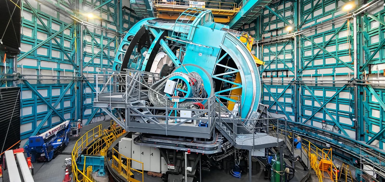 The Simonyi Survey Telescope, part of the Vera C. Rubin Observatory, inside its enclosure.