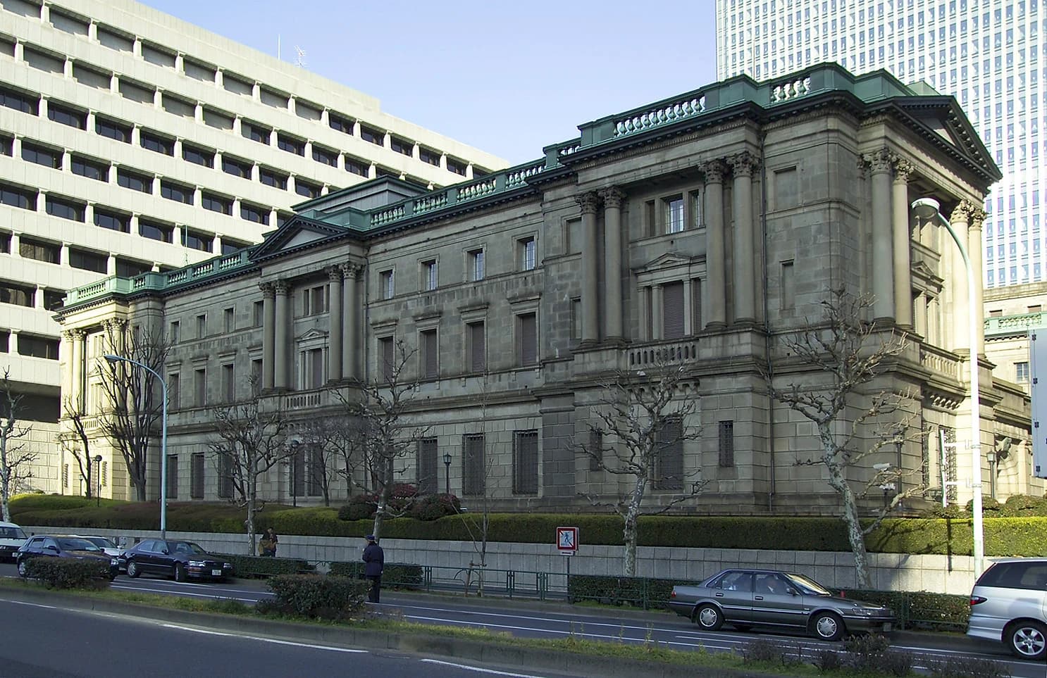 Exterior view of the Bank of Japan headquarters building in Tokyo, Japan.