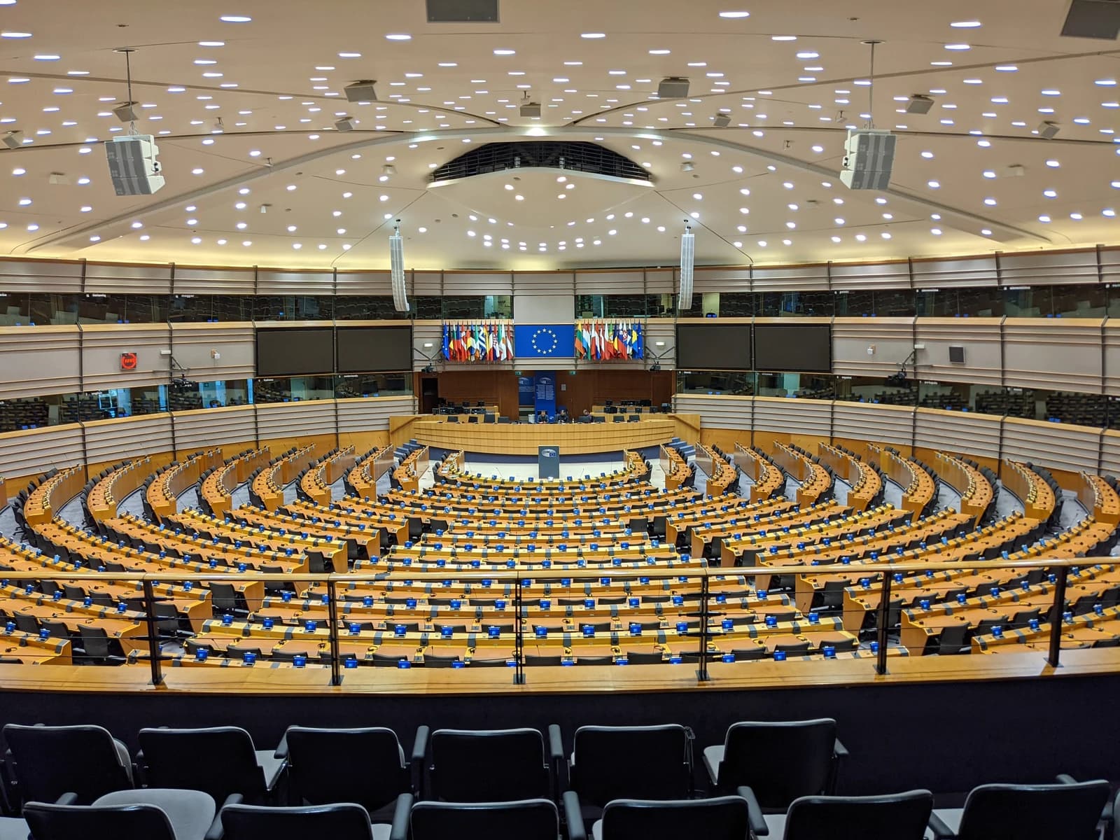 Empty European Parliament Hemicycle in Brussels, Belgium.