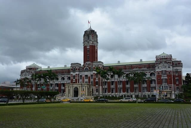 Taiwanese Presidential Office Building, a red brick and white stone structure with a central tower.