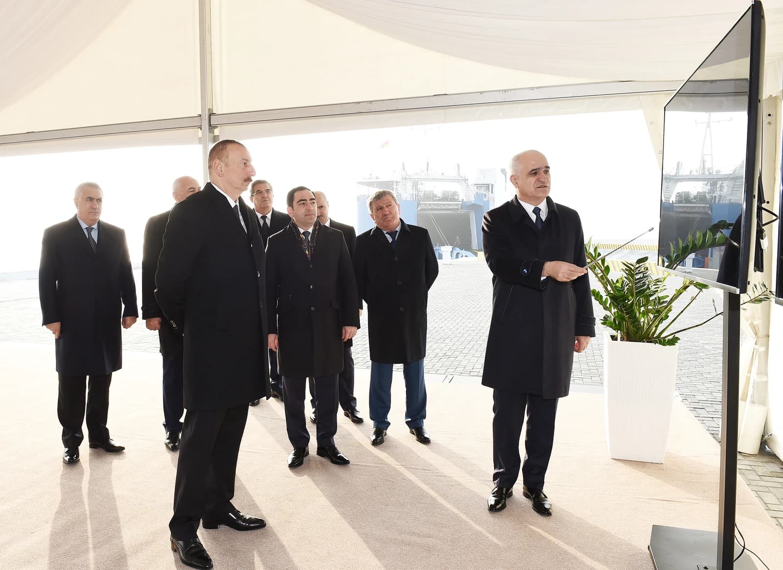 Ilham Aliyev, President of Azerbaijan, attending the inauguration of a RO-RO terminal.