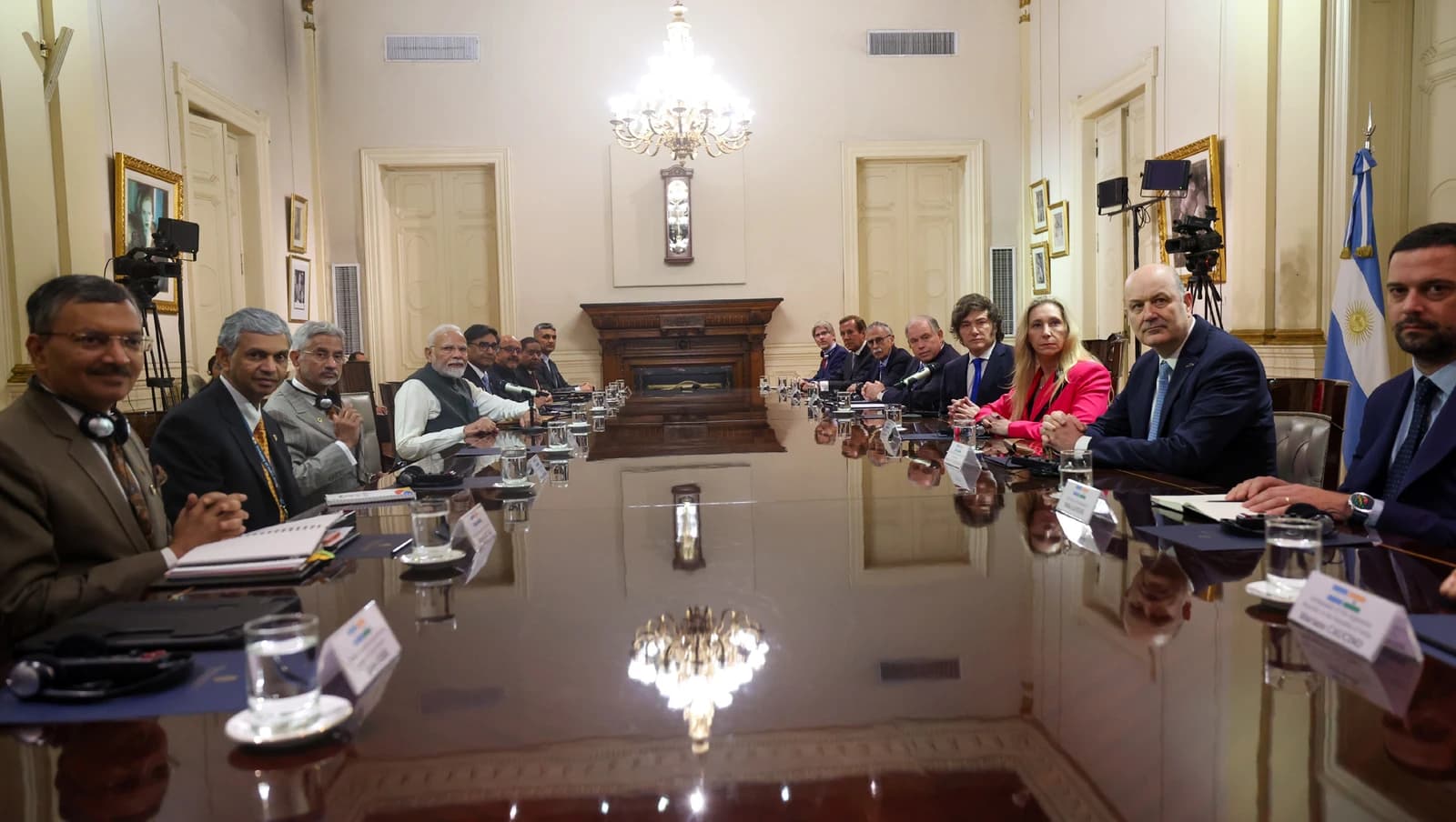 President Javier Gerardo Milei attending delegation level talks at Casa Rosada, Buenos Aires.