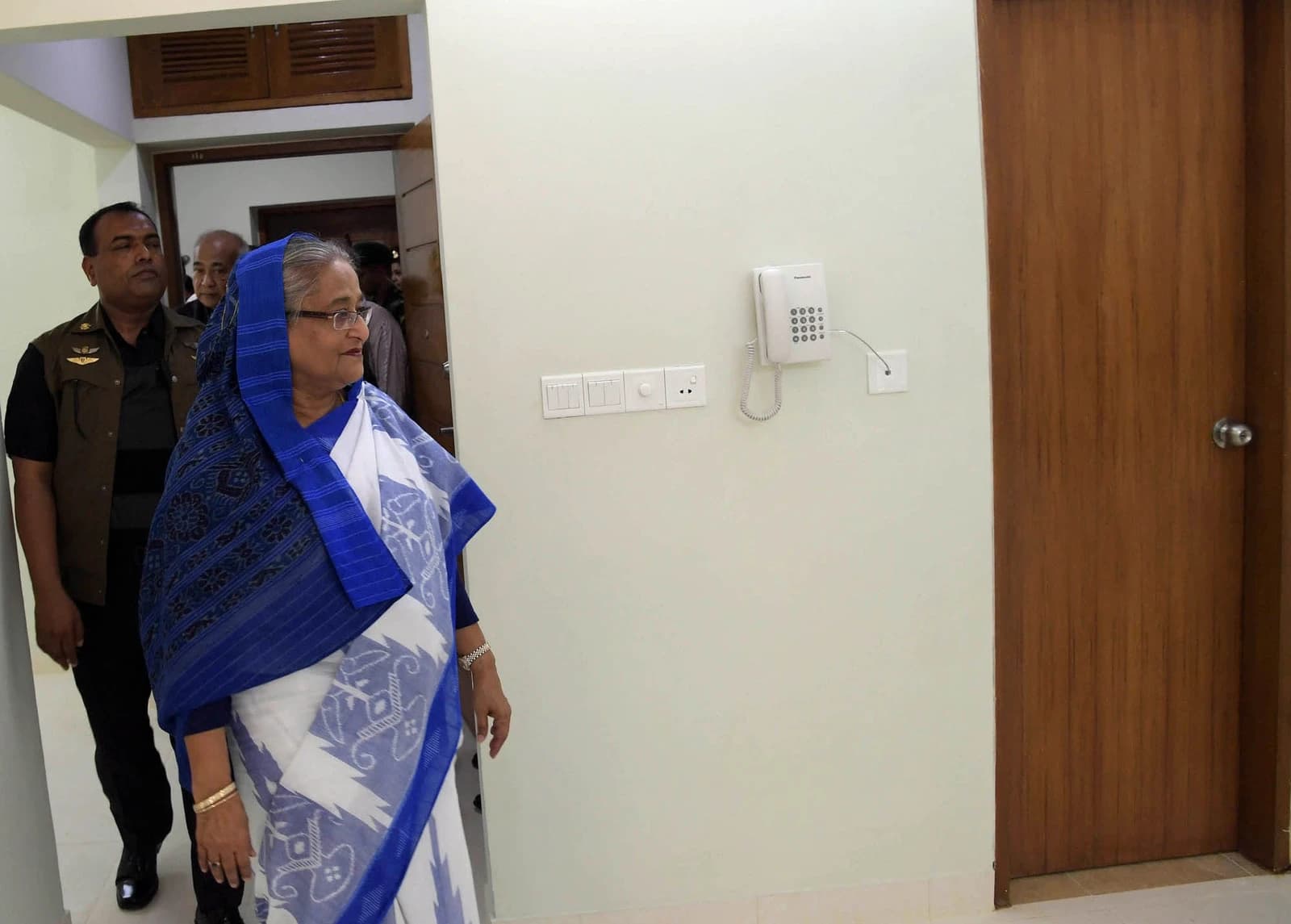 Prime Minister Sheikh Hasina inspects a residential building for government officials and employees.