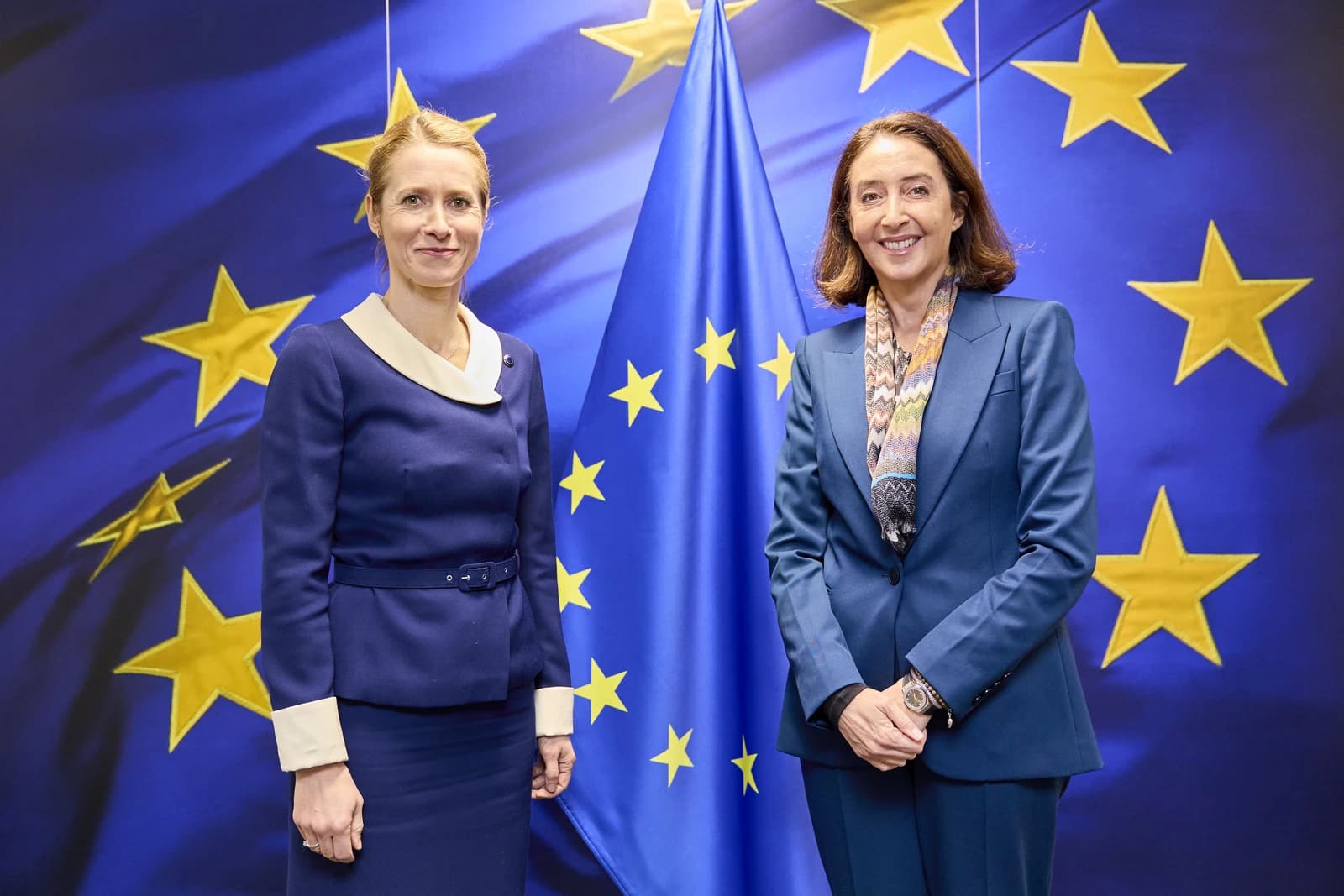 Kaja Kallas, Estonian Prime Minister, greets Rym Ali in Brussels.