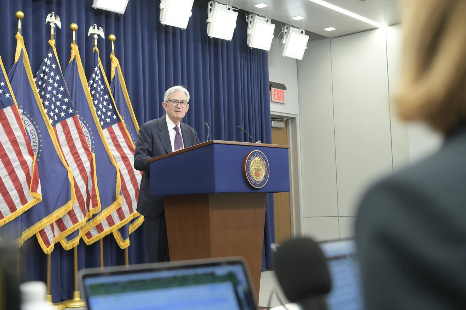 Jerome Powell, Chairman of the Federal Reserve, answers questions at an FOMC press conference.