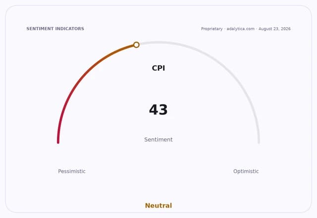 A sentiment indicator dial showing CPI sentiment at 43, labeled Neutral.