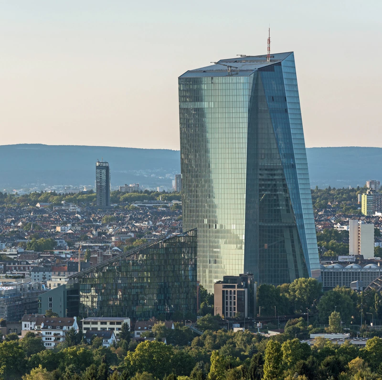 Exterior view of the European Central Bank headquarters building in Frankfurt.