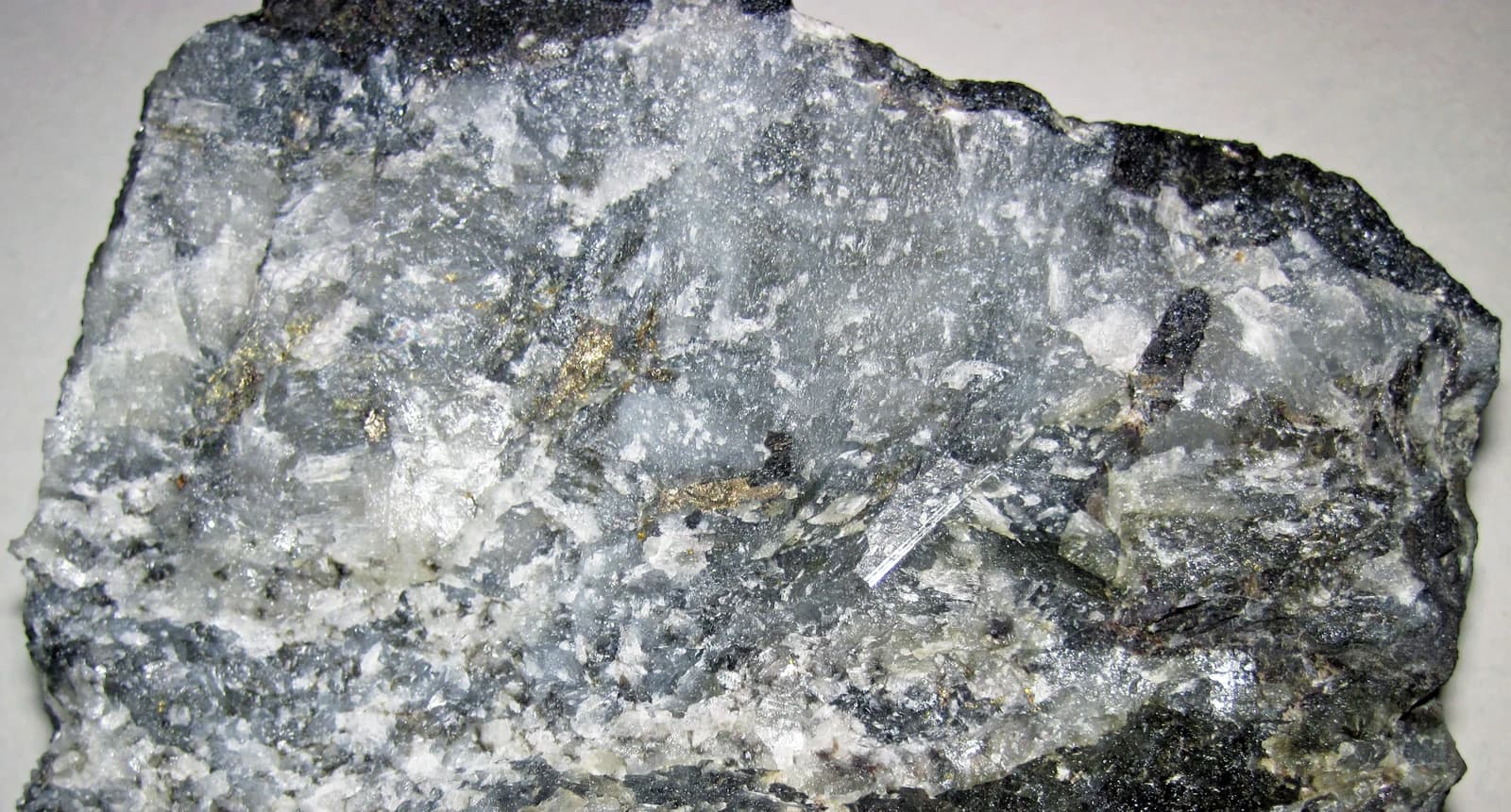 Sulfidic anorthosite platinum-palladium ore from the Johns-Manville Reef, Stillwater Complex.