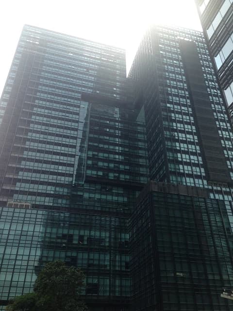 Skyscrapers of Industrial and Commercial Bank of China building with many windows.