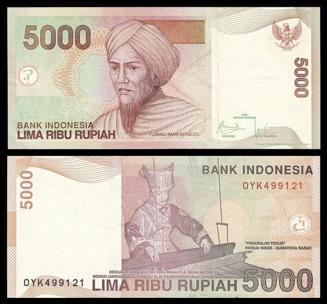 5000 Indonesian Rupiah banknote, showing both the front and back of the currency.