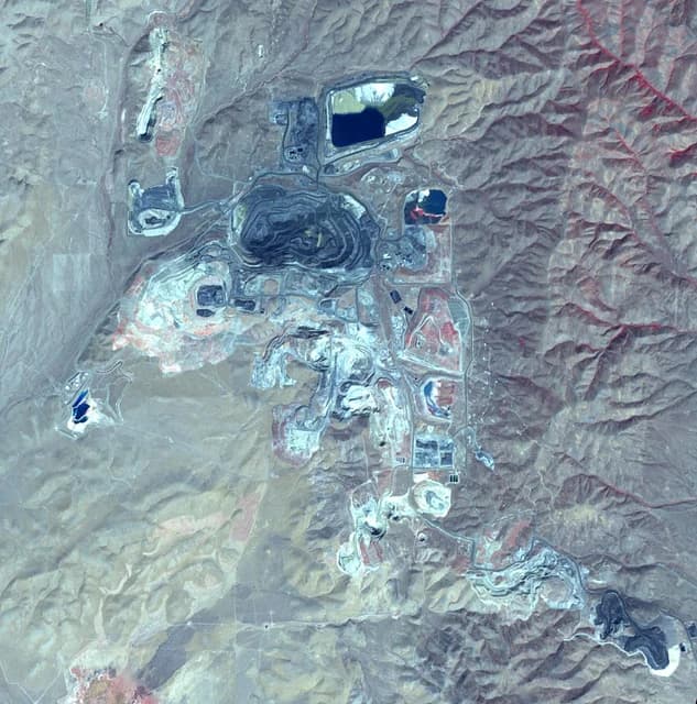Aerial satellite image of Goldstrike Mine, Nevada, showing open-pit mining operations.