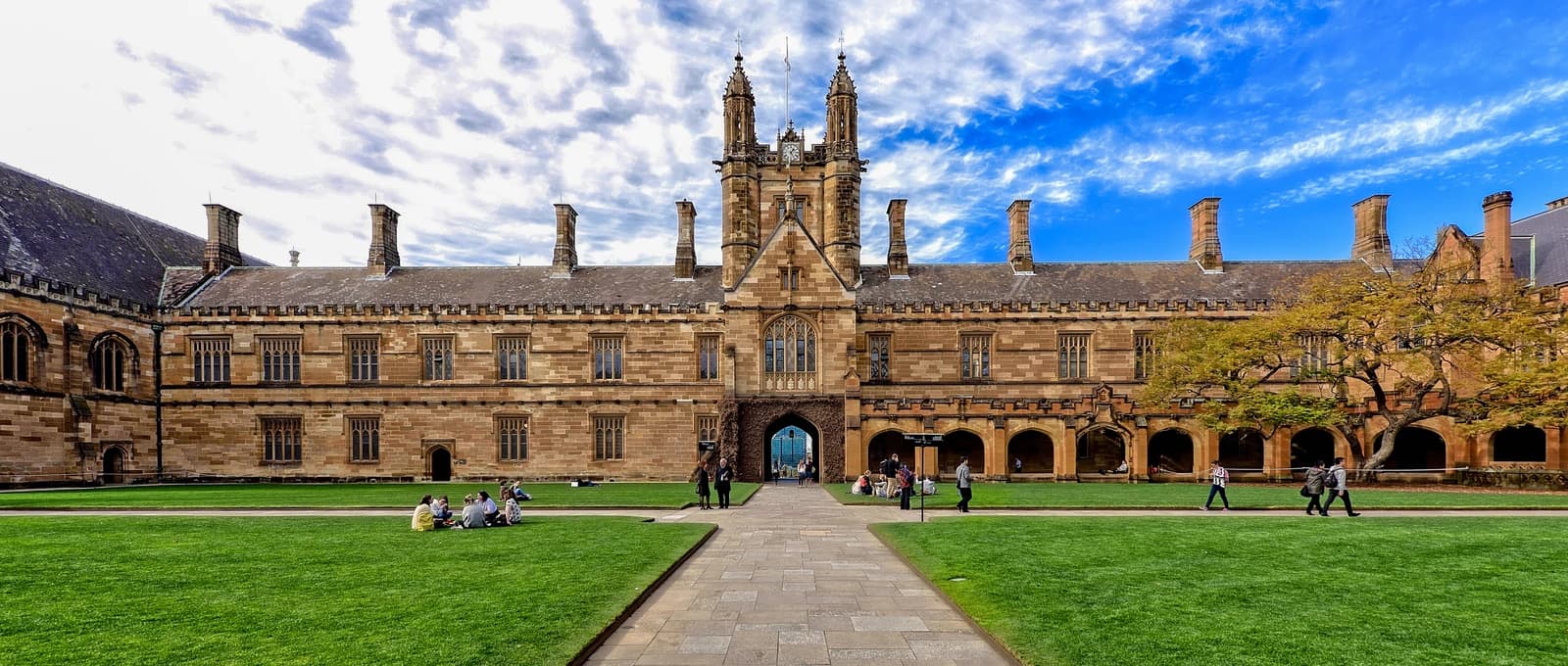 The historic sandstone Main Quadrangle building at the University of Sydney.