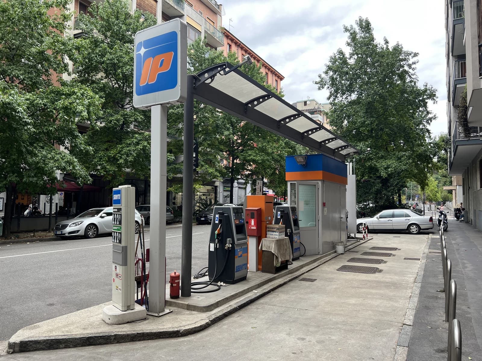 An IP petrol station on Via Correggio in Milan, Italy.